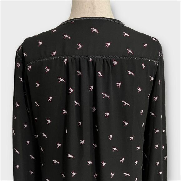 Banana Republic Shift Dress Charcoal Gray Sheer Lined Bird Pattern Women's XS - Picture 8 of 12